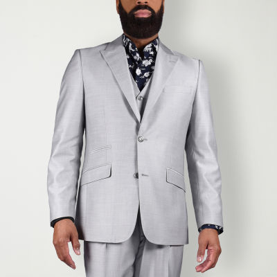 Steve Harvey Mens Classic Fit Bone Gray Shantung Suit Jacket