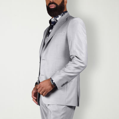 Steve Harvey Mens Classic Fit Bone Gray Shantung Suit Jacket