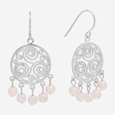 Sparkle Allure Filigree Genuine Stone Beaded Womens Pink Pure Silver Over Brass Drop Earrings