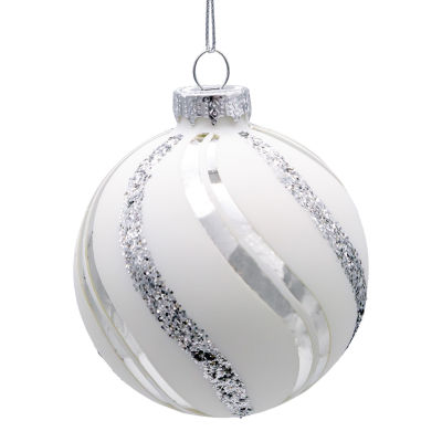 Kurt Adler 80mm Glass White Swirl Ball 6-pc. Christmas Ornament