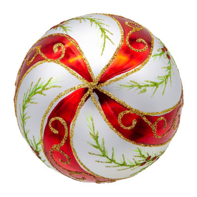 Kurt Adler 80mm Glass Red And White Holly Leaves Ball 6-pc. Christmas Ornament