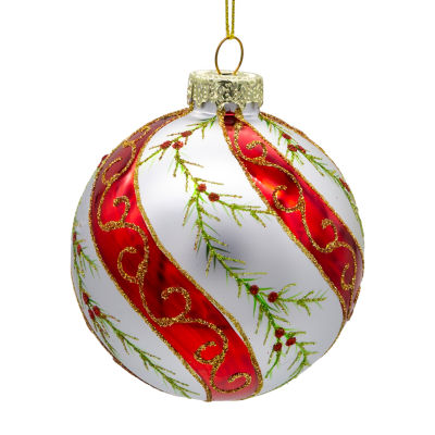 Kurt Adler 80mm Glass Red And White Holly Leaves Ball 6-pc. Christmas Ornament