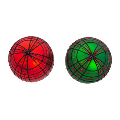 Kurt Adler 80 Mm Red And Green Plaid Glitter Balls 6-pc. Christmas Ornament