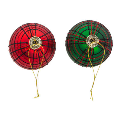 Kurt Adler 80 Mm Red And Green Plaid Glitter Balls 6-pc. Christmas Ornament