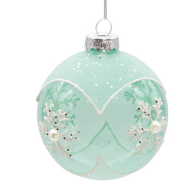 Kurt Adler 80mm Glass Teal Snowflake Ball 6-pc. Christmas Ornament
