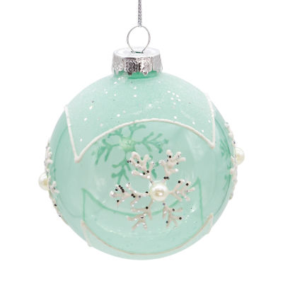 Kurt Adler 80mm Glass Teal Snowflake Ball 6-pc. Christmas Ornament