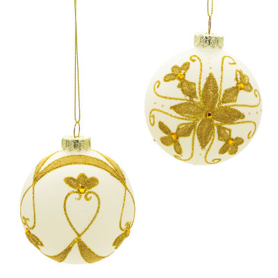 Kurt Adler 80 Mm White Balls With Gold Beads 6-pc. Christmas Ornament