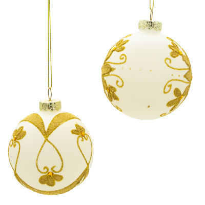 Kurt Adler 80 Mm White Balls With Gold Beads 6-pc. Christmas Ornament