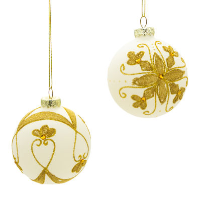 Kurt Adler 80 Mm White Balls With Gold Beads 6-pc. Christmas Ornament