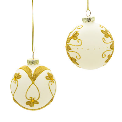 Kurt Adler 80 Mm White Balls With Gold Beads 6-pc. Christmas Ornament