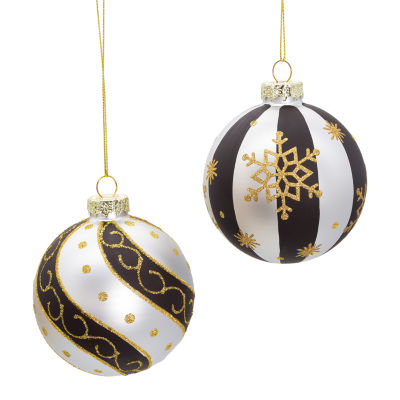 Kurt Adler 80 Mm Silver Black Gold Glass Balls 6-pc. Christmas Ornament