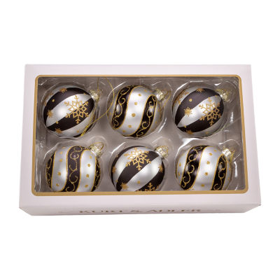 Kurt Adler 80 Mm Silver Black Gold Glass Balls 6-pc. Christmas Ornament