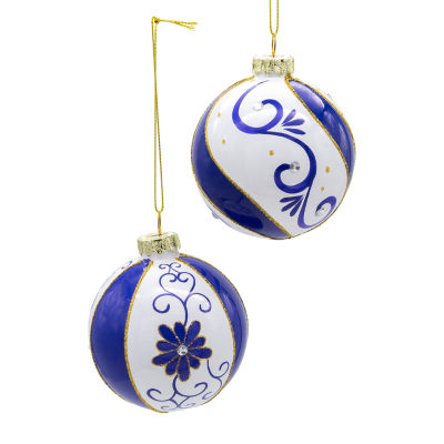 Kurt Adler 80 Mm Blue And White Glass Balls 6-pc. Christmas Ornament