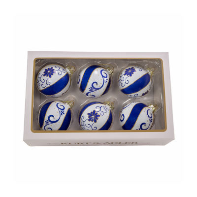 Kurt Adler 80 Mm Blue And White Glass Balls 6-pc. Christmas Ornament