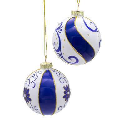 Kurt Adler 80 Mm Blue And White Glass Balls 6-pc. Christmas Ornament