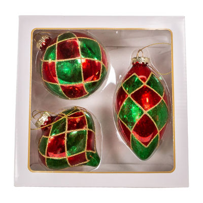 Kurt Adler 80 Mm Green And Red Ball Onion Teardrop 3-pc. Christmas Ornament