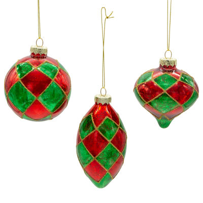 Kurt Adler 80 Mm Green And Red Ball Onion Teardrop 3-pc. Christmas Ornament