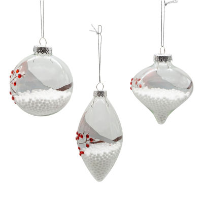 Kurt Adler 80mm Glass Transparent Cardinal Ball Onion And Teardrop Shaped 3-pc. Christmas Ornament