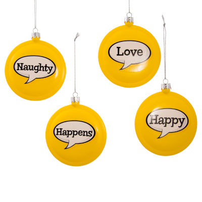 Kurt Adler 86mm Emoticon Disc 4-pc. Christmas Ornament