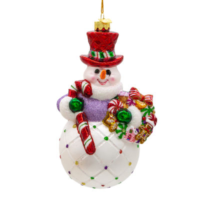 Kurt Adler 7-Inch Bellissimo Glass Snowman Candy Cane Christmas Ornament