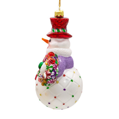 Kurt Adler 7-Inch Bellissimo Glass Snowman Candy Cane Christmas Ornament