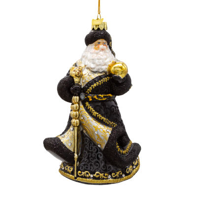 Kurt Adler 7-Inch Bellissimo Glass Santa In Midnight Black Christmas Ornament