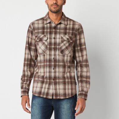 Frye and Co. Mens Regular Fit Long Sleeve Plaid Button-Down Brushed Knit Flannel Shirt