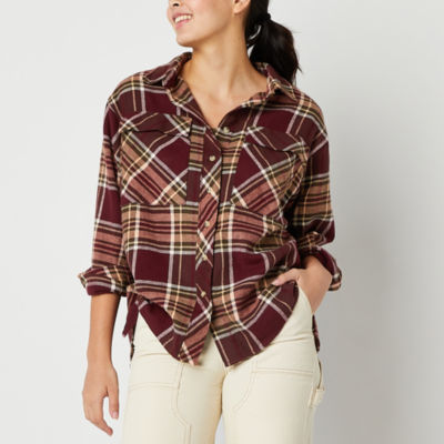 Arizona Juniors Womens Long Sleeve Adaptive Oversized Button-Down Shirt