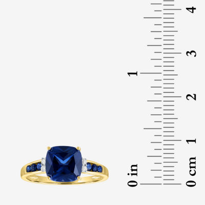 Womens Diamond Accent Lab Created Blue Sapphire 10K Gold Side Stone Cocktail Ring