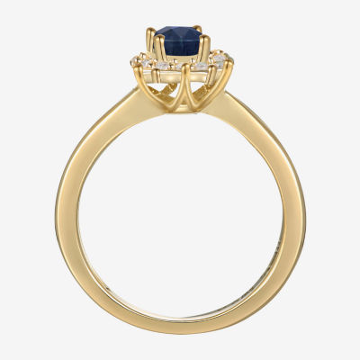 Womens Lab Created Blue Sapphire 14K Gold Over Silver Halo Side Stone Cocktail Ring