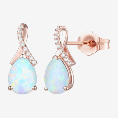 Lab Created White Opal 14K Rose Gold Over Silver 14mm Stud Earrings