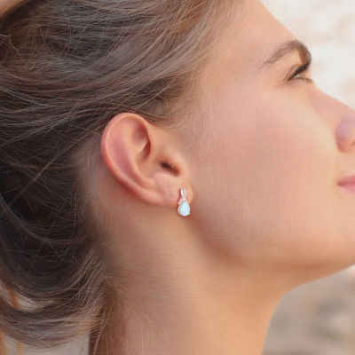 Lab Created White Opal 14K Rose Gold Over Silver 14mm Stud Earrings