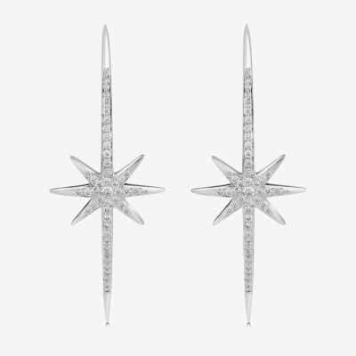 North Star Womens 3/8 CT. T.W. Natural White Diamond 14K White Gold Star Drop Earrings