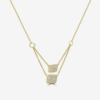 Double Layer Womens 3/8 CT. T.W. Natural White Diamond 14K Gold Rectangular Pendant Necklace