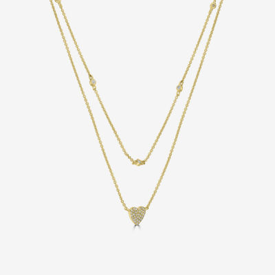 Double Layer Womens 1/8 CT. T.W. Natural White Diamond 14K Gold Heart 15 Inch Pendant Necklace