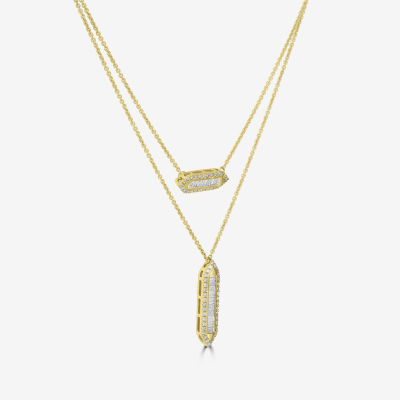 Double Layer Womens /8 CT. T.W. Natural White Diamond 14K Gold Bar Pendant Necklace