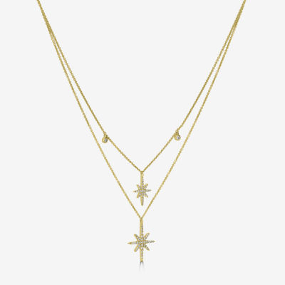 Double Layer North Star Womens 1/3 CT. T.W. Natural White Diamond 14K Gold Star Pendant Necklace