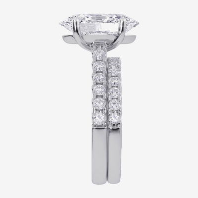 (G-H / Vs2-Si1) Womens 5 CT. T.W. Lab Grown White Diamond 14K White Gold Side Stone Bridal Set