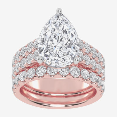 (G-H / Vs2-Si1) Womens 6 CT. T.W. Lab Grown White Diamond 14K White Gold Side Stone Bridal Set