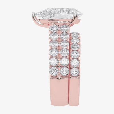 (G-H / Vs2-Si1) Womens 6 CT. T.W. Lab Grown White Diamond 14K White Gold Side Stone Bridal Set