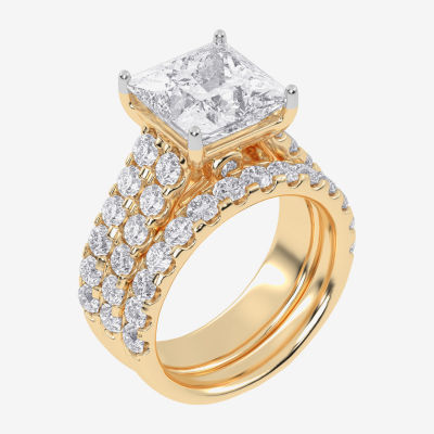 (G-H / Vs2-Si1) Womens 6 CT. T.W. Lab Grown White Diamond 14K White Gold Side Stone Bridal Set