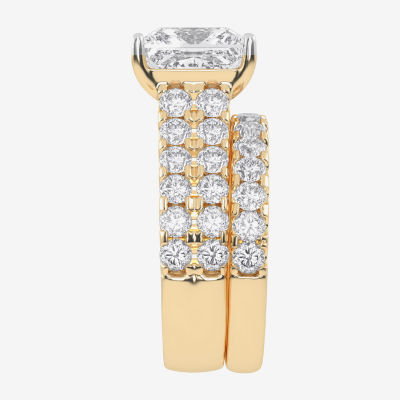 (G-H / Vs2-Si1) Womens 6 CT. T.W. Lab Grown White Diamond 14K White Gold Side Stone Bridal Set