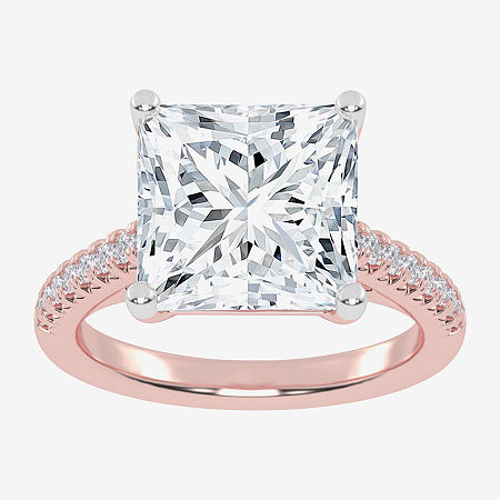 (G-H / Vs2-Si1) Womens 4 1/3 Ct. T.W. Lab Grown White Diamond 14K White Gold Side Stone Engagement Ring, 9, Rose
