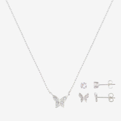 Gratitude & Grace Girls Cubic Zirconia Pure Silver Over Brass Butterfly 3-pc. Jewelry Set