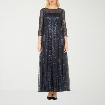 Giovanna Signature Womens Embellished Sequin 3/4 Sleeve Floral Evening Gown
