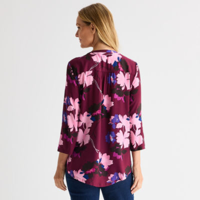 Liz Claiborne Womens Crew Neck 3/4 Sleeve Tunic Top