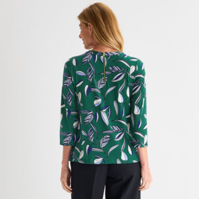 Liz Claiborne Womens Crew Neck 3/4 Sleeve Blouse