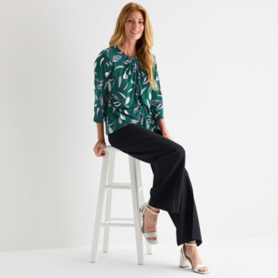 Liz Claiborne Womens Crew Neck 3/4 Sleeve Blouse