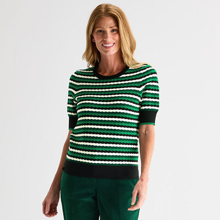 Liz Claiborne Womens Crew Neck Short Sleeve Pullover Sweater, Large, Green