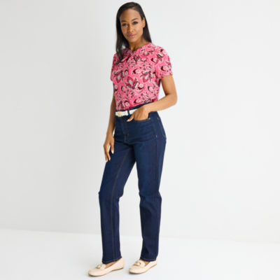 Liz Claiborne Womens Asymmetrical Neck Short Sleeve Blouse